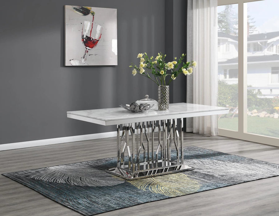 Dining Table (White Marble) & 6 Black Velvet Chairs