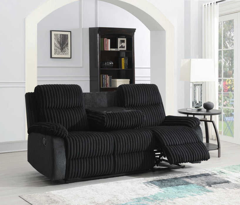 Black Corduroy Motion Sofa W/Drop Down Table