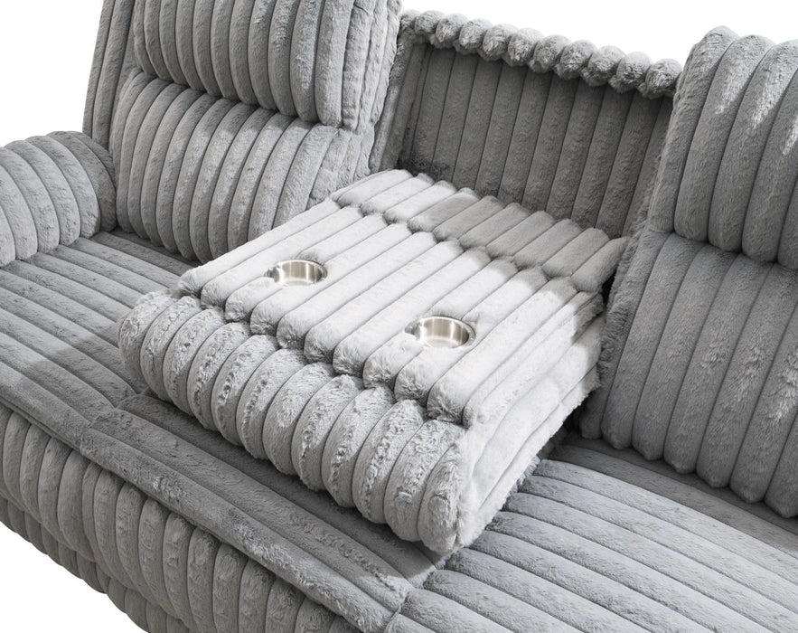 Gray Corduroy Motion Sofa W/Dropdown