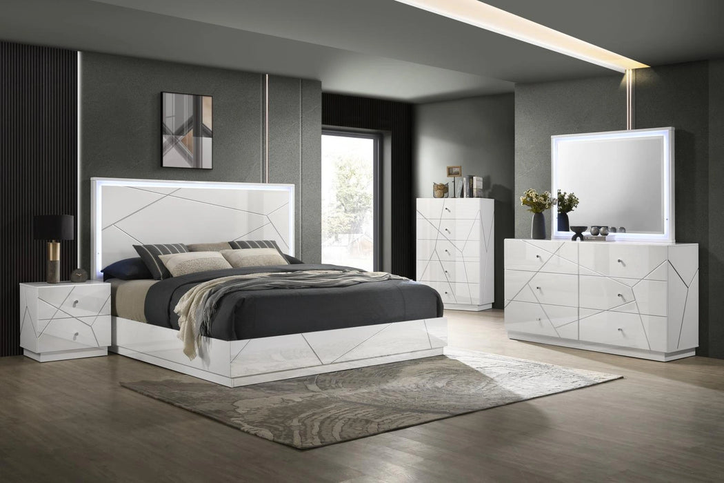 White/Gray Line Queen Bed