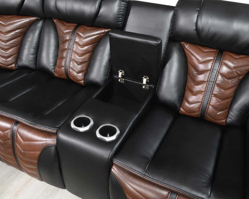 Black/Brown Power 3 Pc Sectional W/Bluetooth Speaker, And Wireless Charger, Multi Color Led