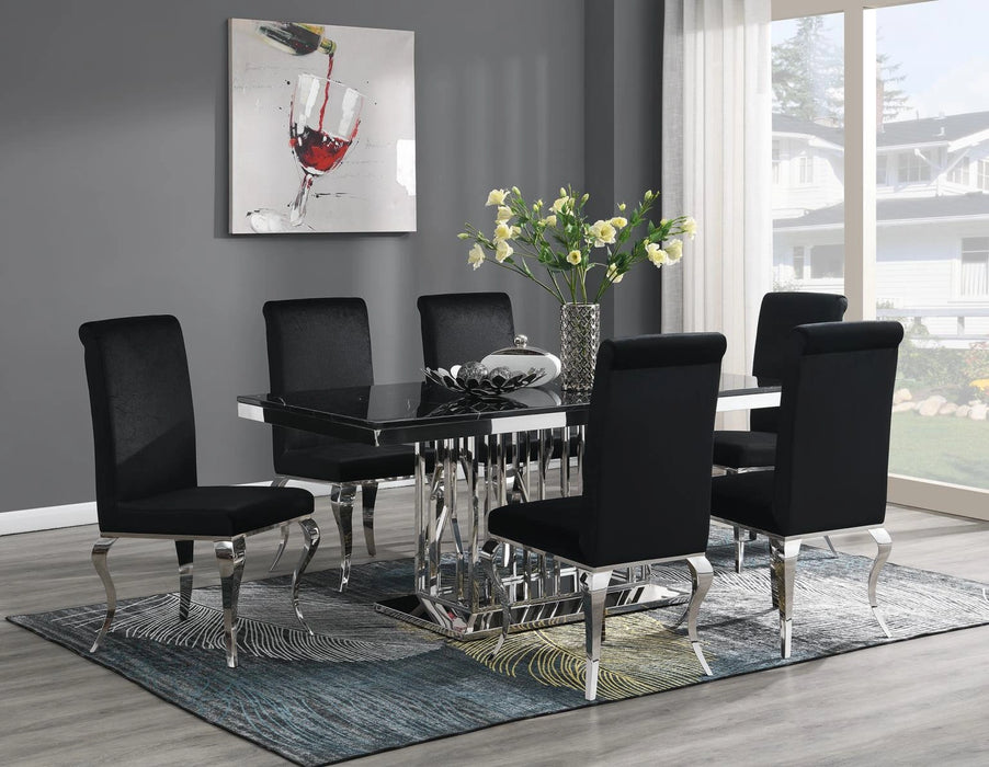 Dining Table (Black Marble) & 6 Black Velvet Chairs
