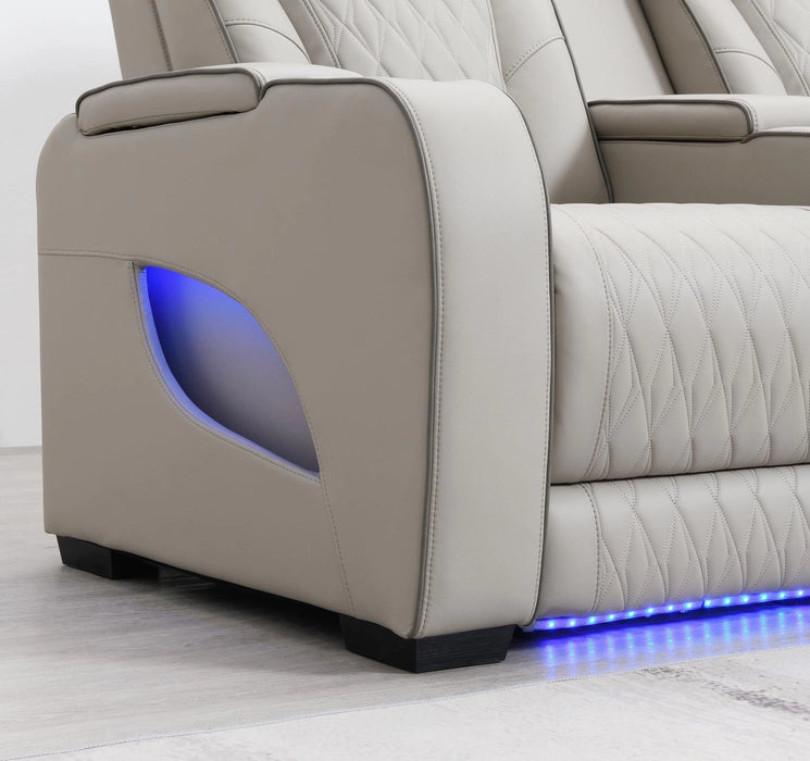 Gray 3 Pc Power Led Sectional, Power Headrest, Heat, Massage Wireless Charger, And Usb