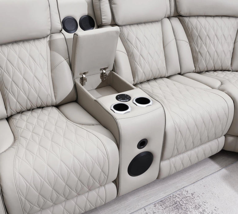 Gray 3 Pc Power Led Sectional, Power Headrest, Heat, Massage Wireless Charger, And Usb