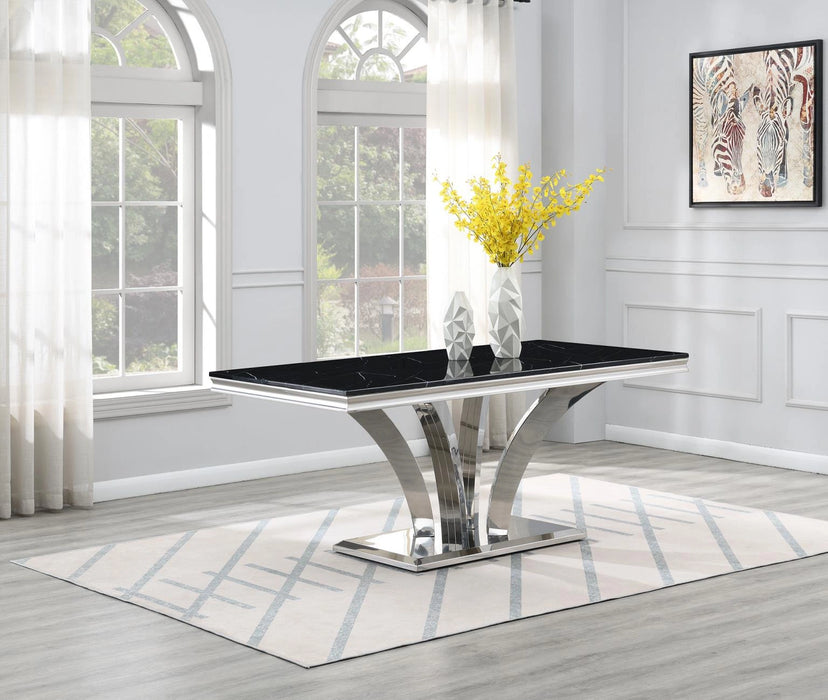 Dining Table (Black Marble) & 6 Black Velvet Chairs