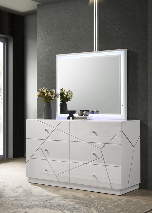 White/Gray Line Queen Bed