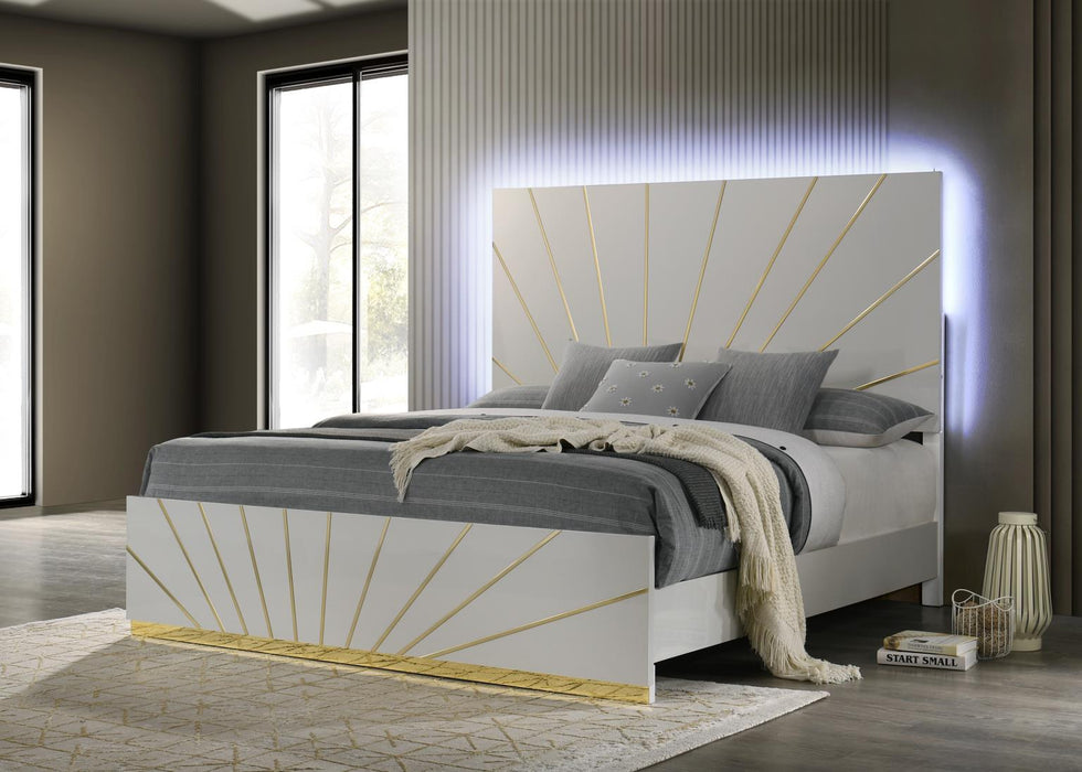 White/Gold Line Led King Bed