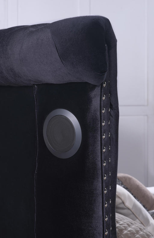 B545 Black Velvet Bed With Bluetooth Speaker-Usb - Furniture Citi (Multi Location - MI)