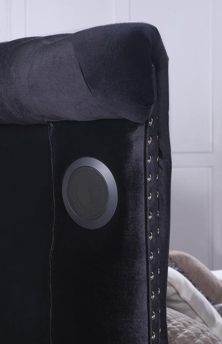 B545 Black Velvet Bed With Bluetooth Speaker-Usb - Furniture Citi (Multi Location - MI)