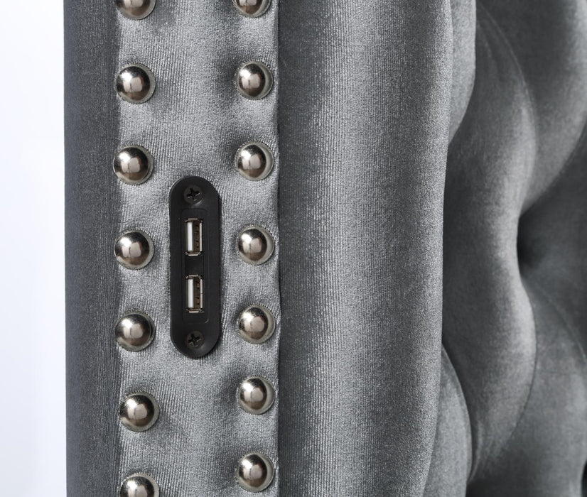 B546 Gray Velvet Bed With Bluetooth Speaker-Usb - Furniture Citi (Multi Location - MI)