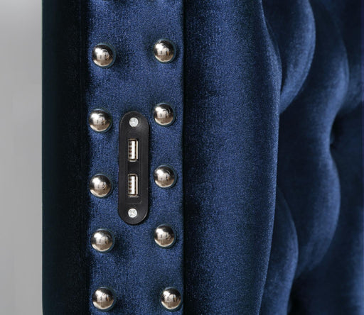 B547 Blue Velvet Bed With Bluetooth Speaker-Usb - Furniture Citi (Multi Location - MI)