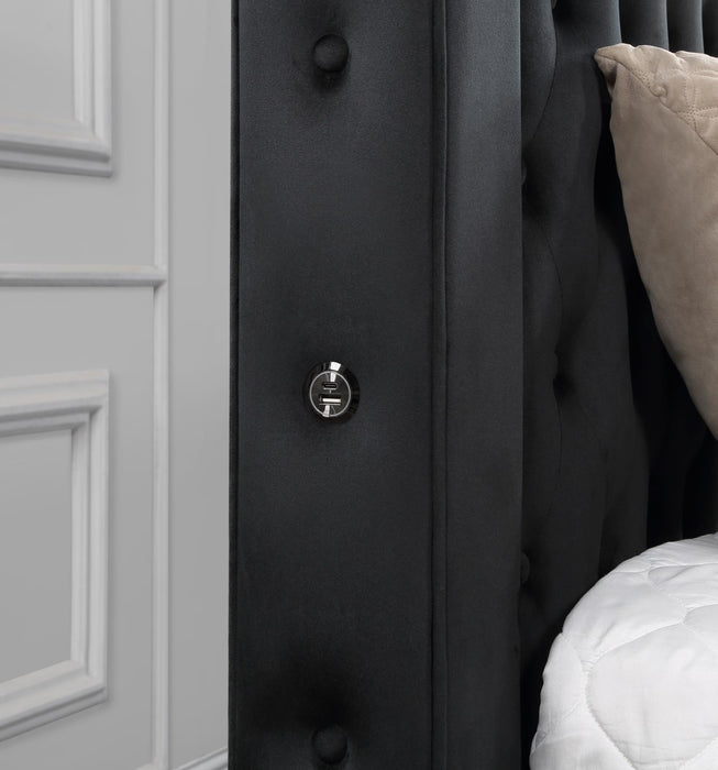B567 Black Velvet Canopy Bed With Bluetooth Speaker-Usb - Furniture Citi (Multi Location - MI)