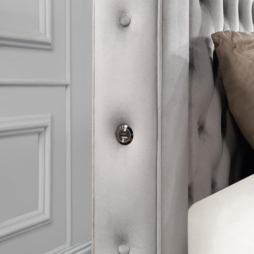 B568 Gray Velvet Canopy Bed With Bluetooth Speaker-Usb - Furniture Citi (Multi Location - MI)