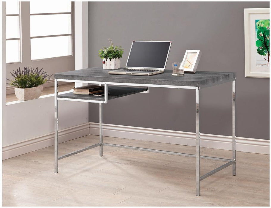 Kravitz Rectangular Writing Desk Weathered Grey and Chrome