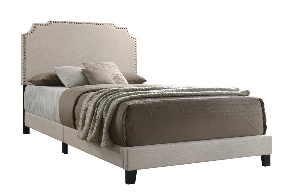 Tamarac Upholstered Nailhead Eastern King Bed Beige