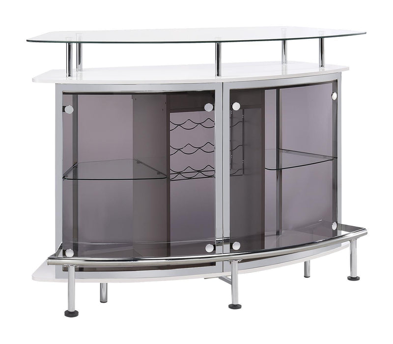 Gideon Crescent Shaped Glass Top Bar Unit with Drawer