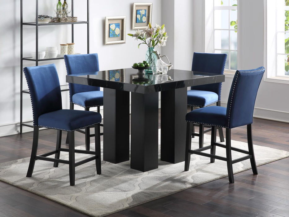 D132 Counter Table-4 Blue Chairs
