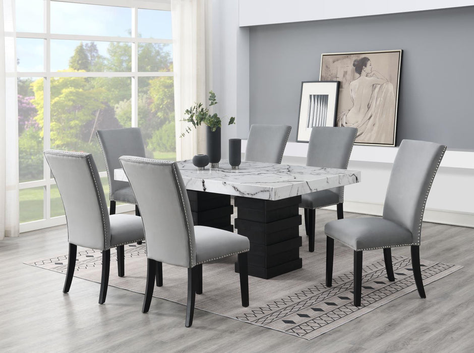 Dining Table & 6 Gray Chairs