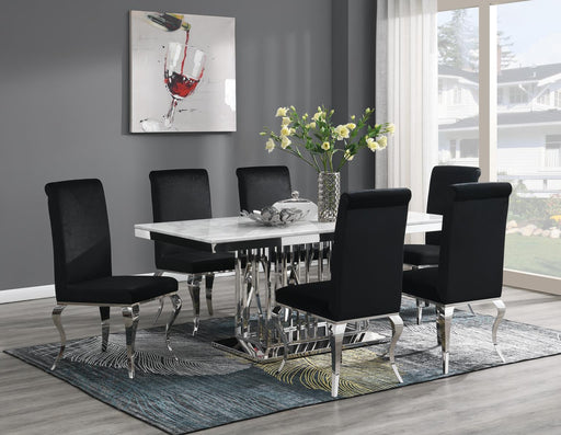 G-081-T-WHITE Dining Table-White Marble-4 Velvet Chairs - Furniture Citi (Multi Location - MI)