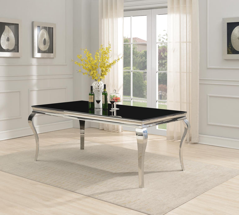 Glamour Dining Table & 6 Black Leather Chairs