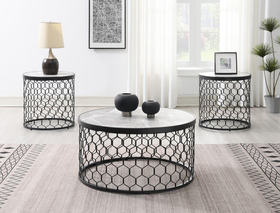 T155 Black-Silver Sparkle Coffee Table-2 End Table