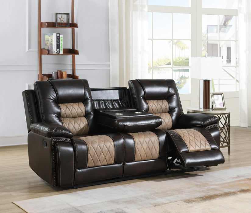 U141 Brown Motion Sofa With Drop Down And Two Wireless Chargers
