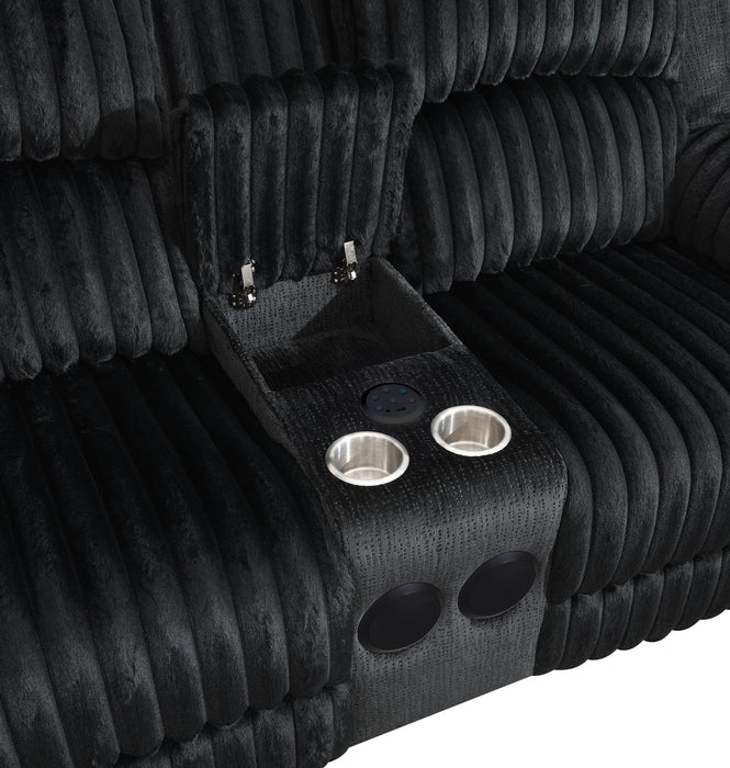 Black Corduroy Power Led Reclining Loveseat W/Bluetooth Speaker