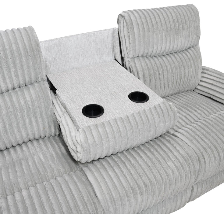 Gray Corduroy Motion Sofa W/Drop Down Table