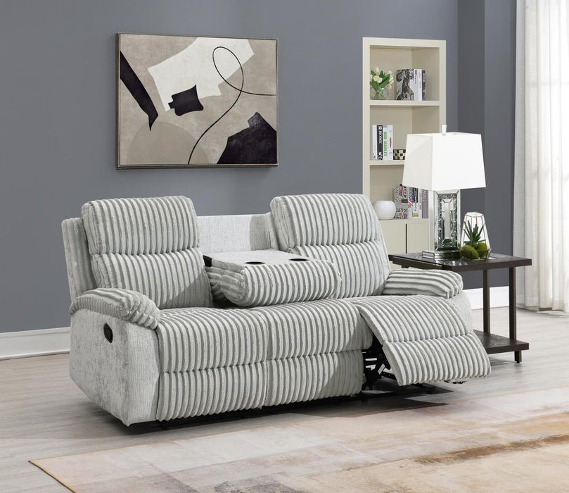 Gray Corduroy Motion Sofa W/Drop Down Table