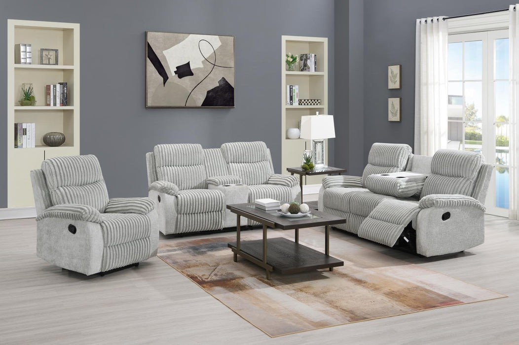 Gray Corduroy Motion Sofa W/Drop Down Table