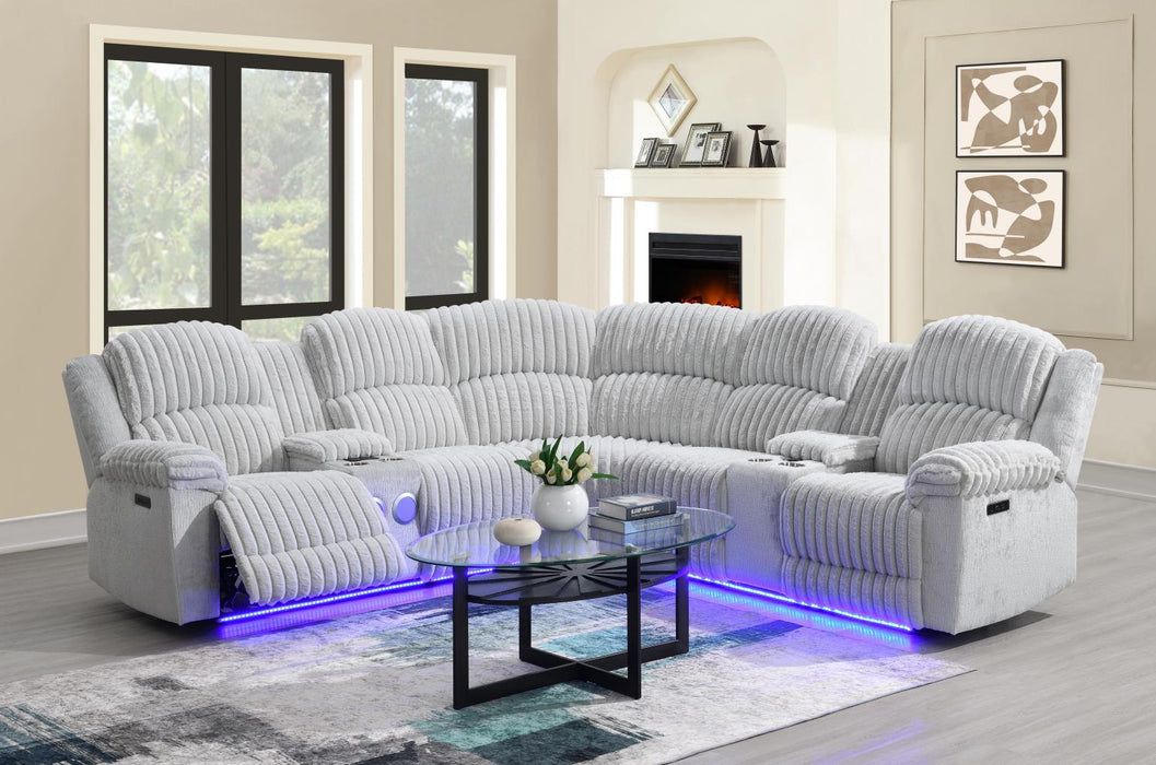 U61 Gray Corduroy Power 3 Pc Sectional With Bluetooth Speaker And Wireless Charger
