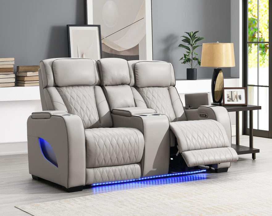 U71 Gray Power Reclining With Pwr Headrest-Massage-Heat-Ambient Light-Storage Arms-Usb And Wireless