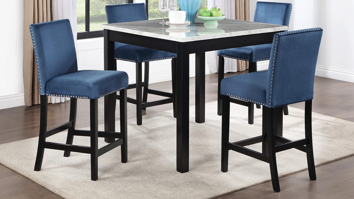 Julson DINING TABLE W/ 4 BLUE VELVET CHAIRS - D205-RYB-5
