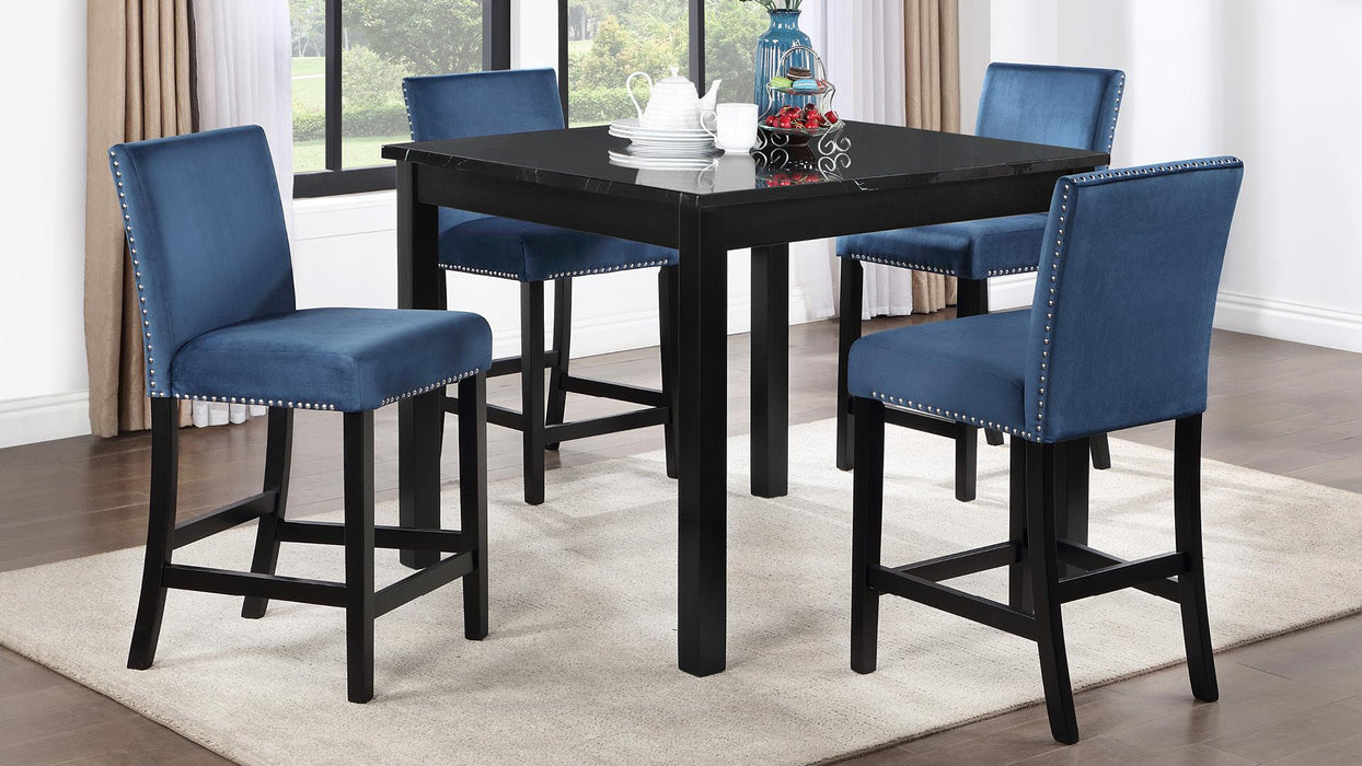 Baines DINING TABLE W/ 4 BLUE VELVET CHAIRS - D206-RYB-5
