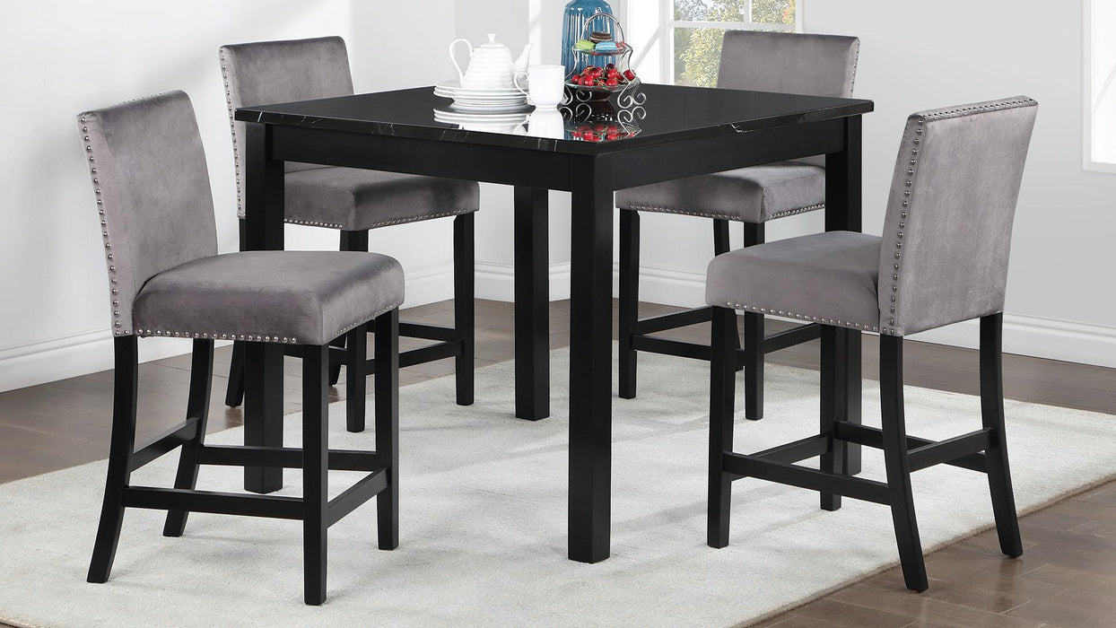 Baines DINING TABLE W/ 4 GRAY VELVET CHAIRS - D206-GRY-5