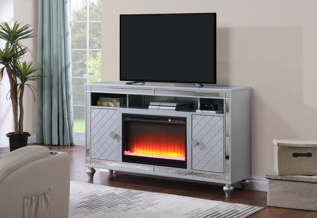 W048 Silver Tv Stand-Fireplace Sold Seperately