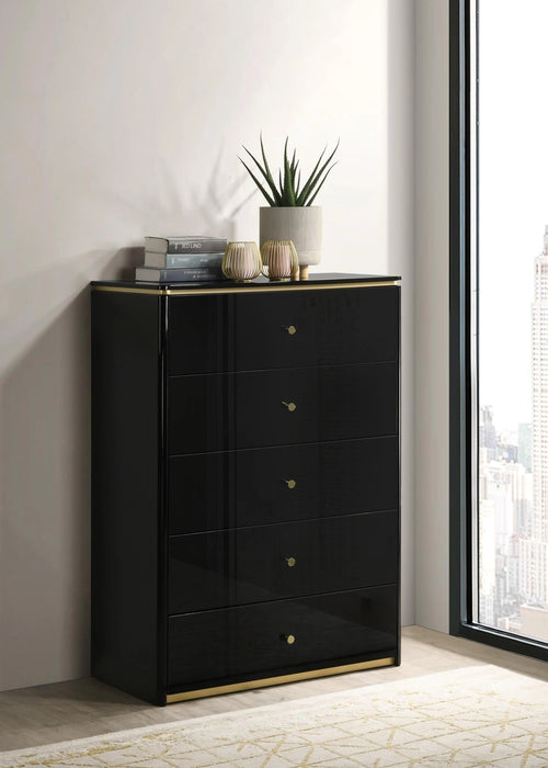 Black/Gold Line Queen Bed